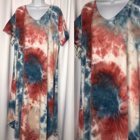 NEW Boutique Red White & Blue Plus Tie Dye Dress - Picture 3 of 13